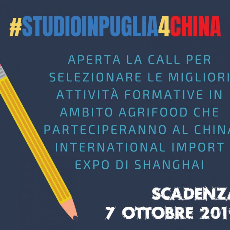 #StudioInPuglia4China 2019, aperte le selezioni