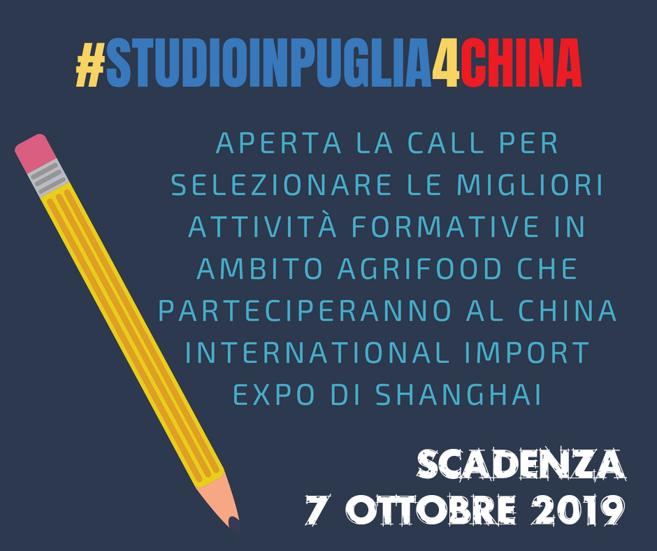 #StudioInPuglia4China 2019, aperte le selezioni