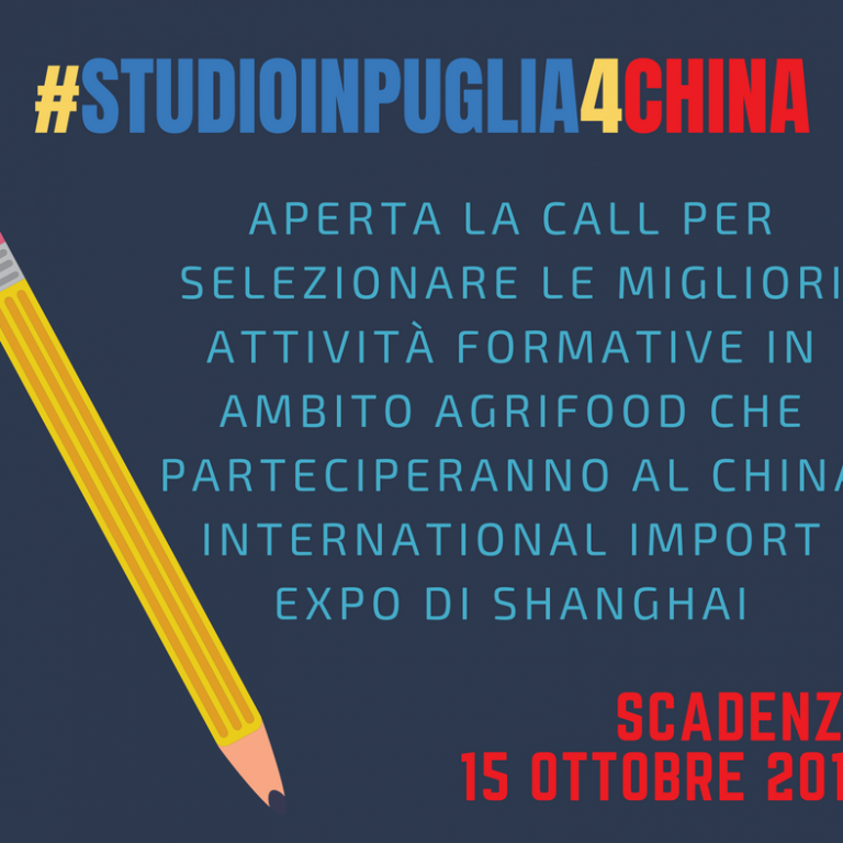 Aperte le selezioni per #StudioInPuglia4China