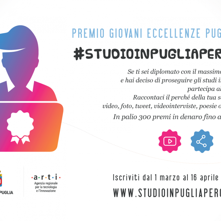 Prorogate al 16 aprile le iscrizioni al Premio Giovani Eccellenze Pugliesi #STUDIOINPUGLIAPERCHÉ