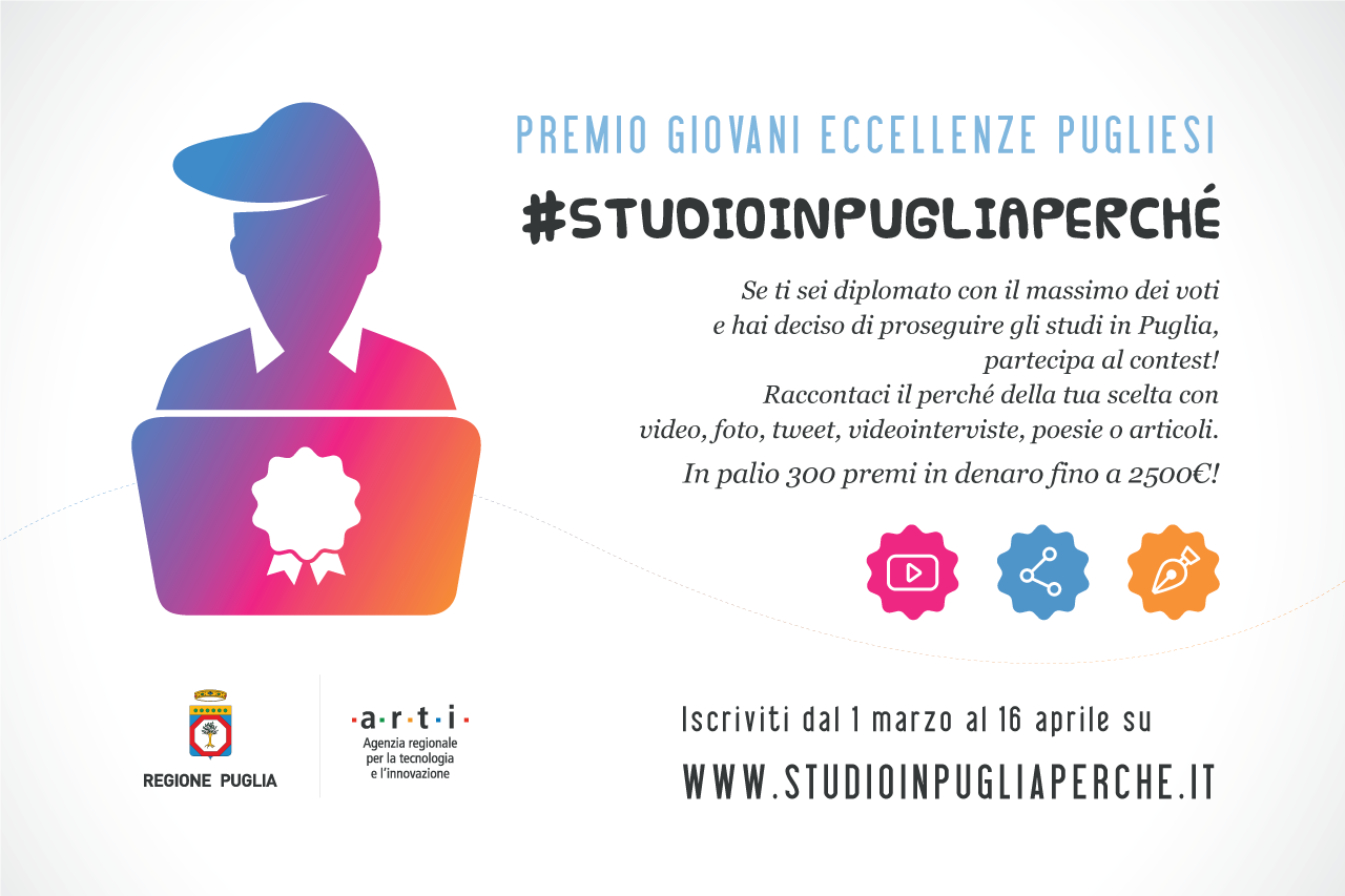 Prorogate al 16 aprile le iscrizioni al Premio Giovani Eccellenze Pugliesi #STUDIOINPUGLIAPERCHÉ Prorogate al 16 aprile le iscrizioni al Premio Giovani Eccellenze Pugliesi #STUDIOINPUGLIAPERCHÉ